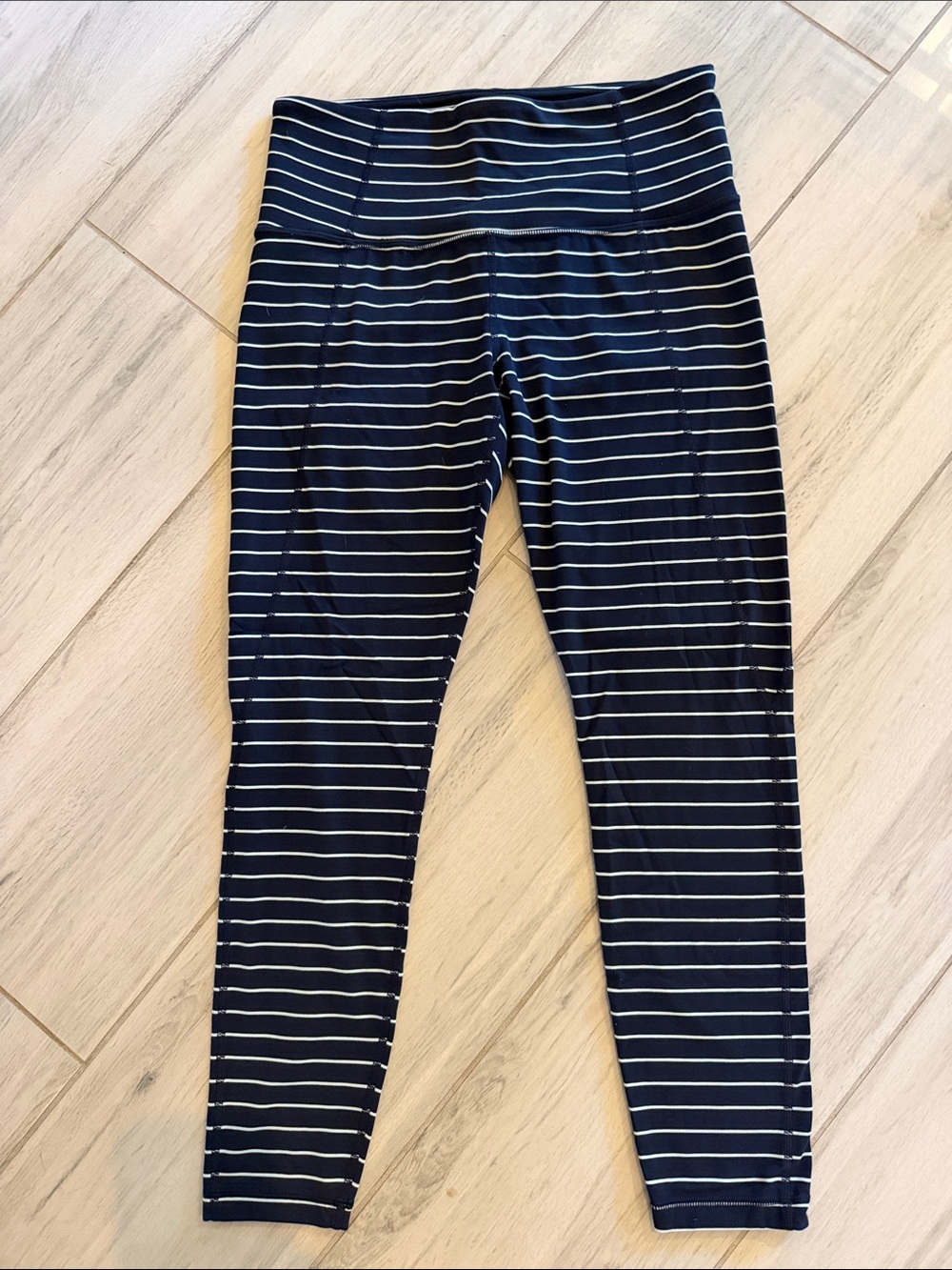 Athleta Navy & White Striped High-Waist Leggings